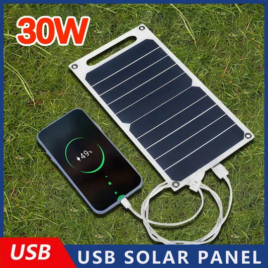 2024 New 30W Solar Panel With USB Portable Battery Waterproof Outdoor Camping